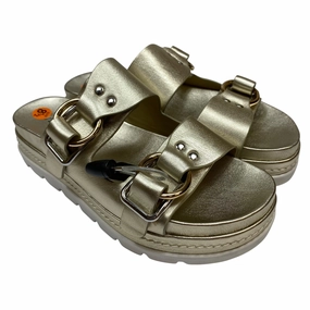 Sandals Heels Platform By J Slides In Gold, Size:8.5 Summer Ready Shoes Casual Footwear for Beach