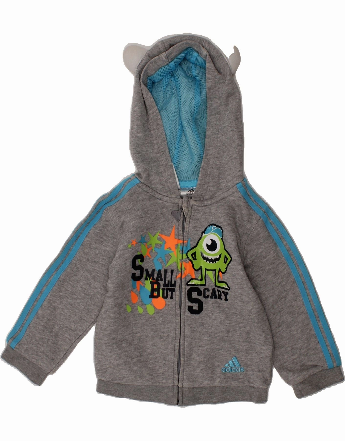 ADIDAS Baby Boys Graphic Zip Hoodie Sweater 9-12 Months Grey Cotton Stay Warm
