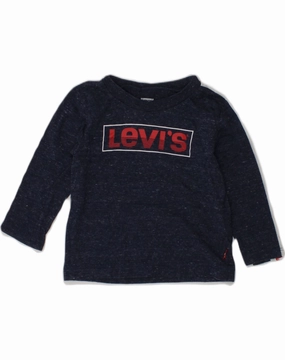 LEVI'S Baby Boys Graphic Sweatshirt Jumper 9-12 Months Navy Blue Flecked Light Cover Versatile Comforted