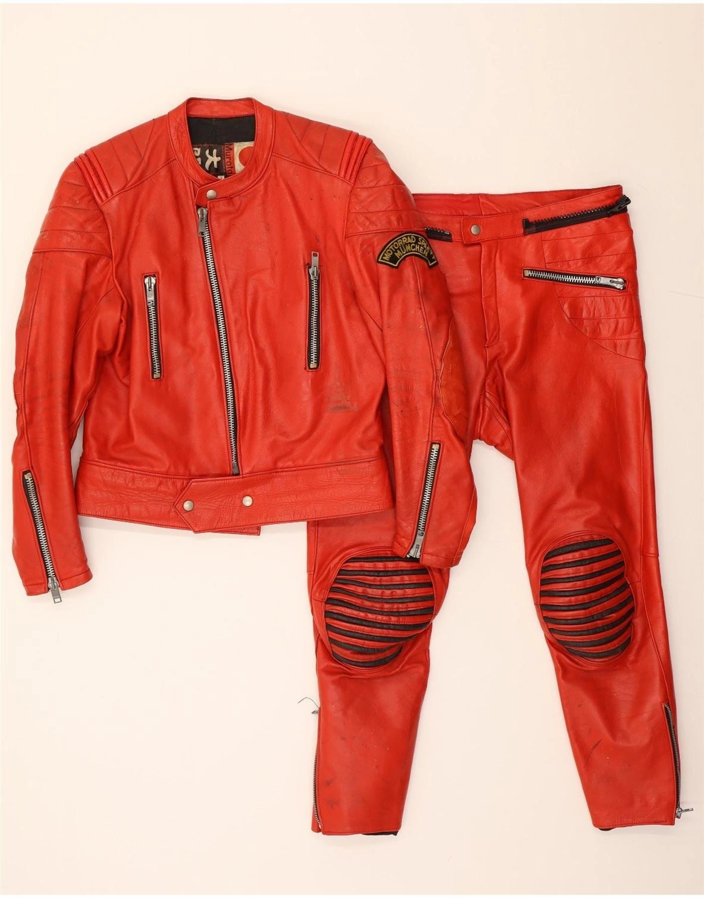 MUROTO Mens Vintage 2 Piece Set Medium W34 L27 Red Motorcycle Tailored Business Wear Refined Layering