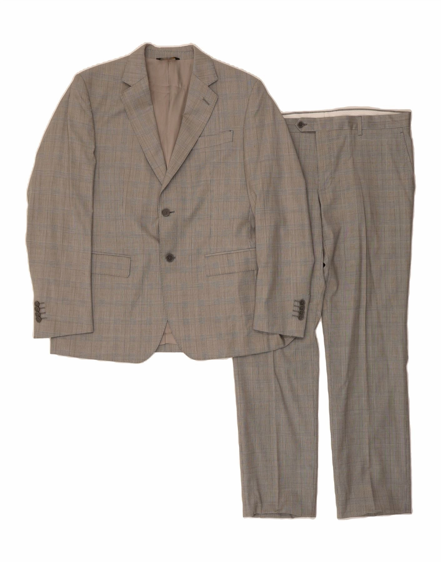 ENRICO COVERI Mens 2 Button 2 Piece Suit UK 40 Large W36 L32 Grey Check Trendy Fit Smart Comfort