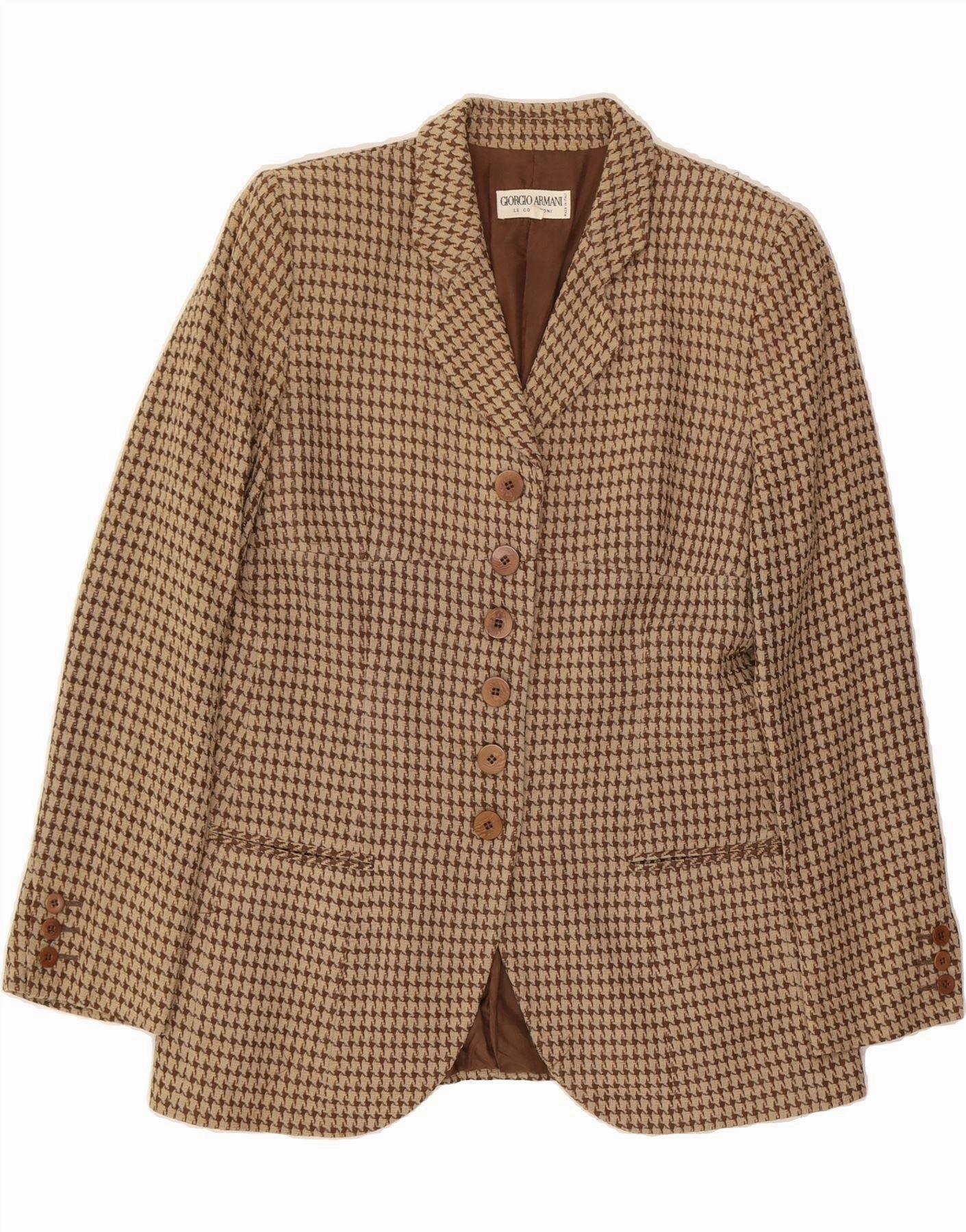 Seasonal Comfort Advanced Thread Tensioning GIORGIO ARMANI Womens Blazer Jacket IT 48 XL Brown Houndstooth Classic