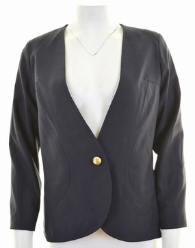 SORELLE FONTANA Womens Blazer Jacket IT 46 Large Navy Blue Vintage Soft Fabric