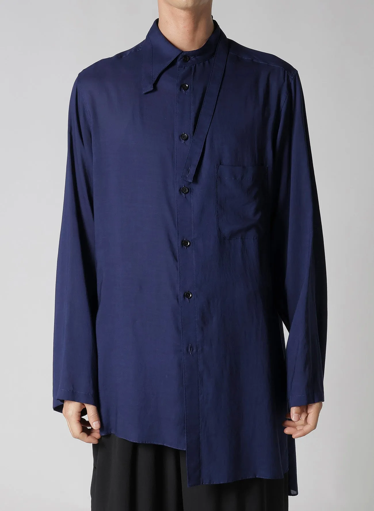 CELLULOSE LAWN IND DYEING ASYMMETRY COLLAR BLOUSE Lace Accent