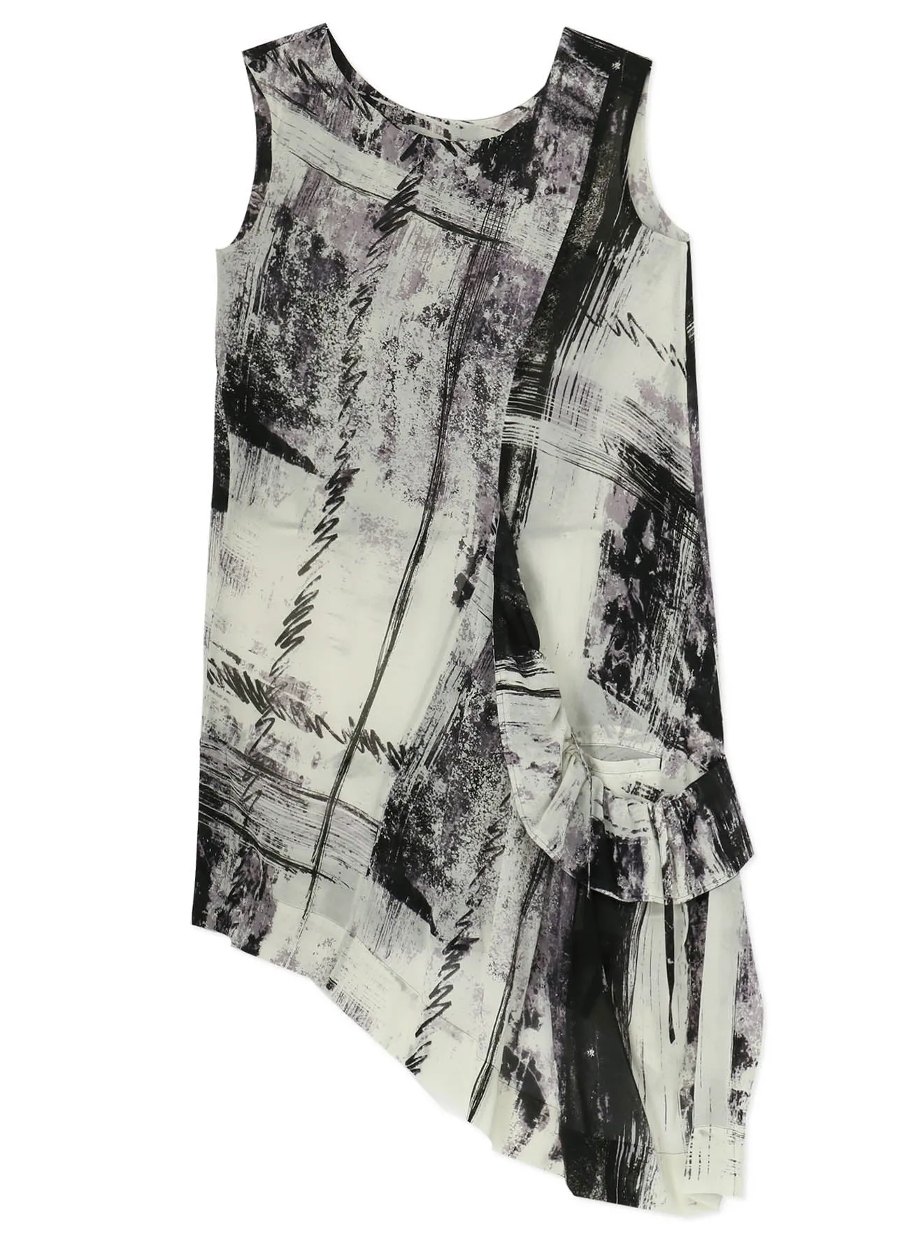 CU/ LAWN BLURRED CHECK GATHERED BLOUSE Mature appeal Asymmetrical Cut