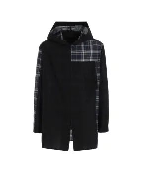 V-neck style MADRAS CHECK PIGMENT PRINT HOODED SHIRT