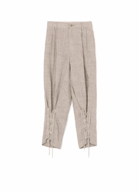 LINEN TWEED LACE UP HEM PANTS Flatlock Seams