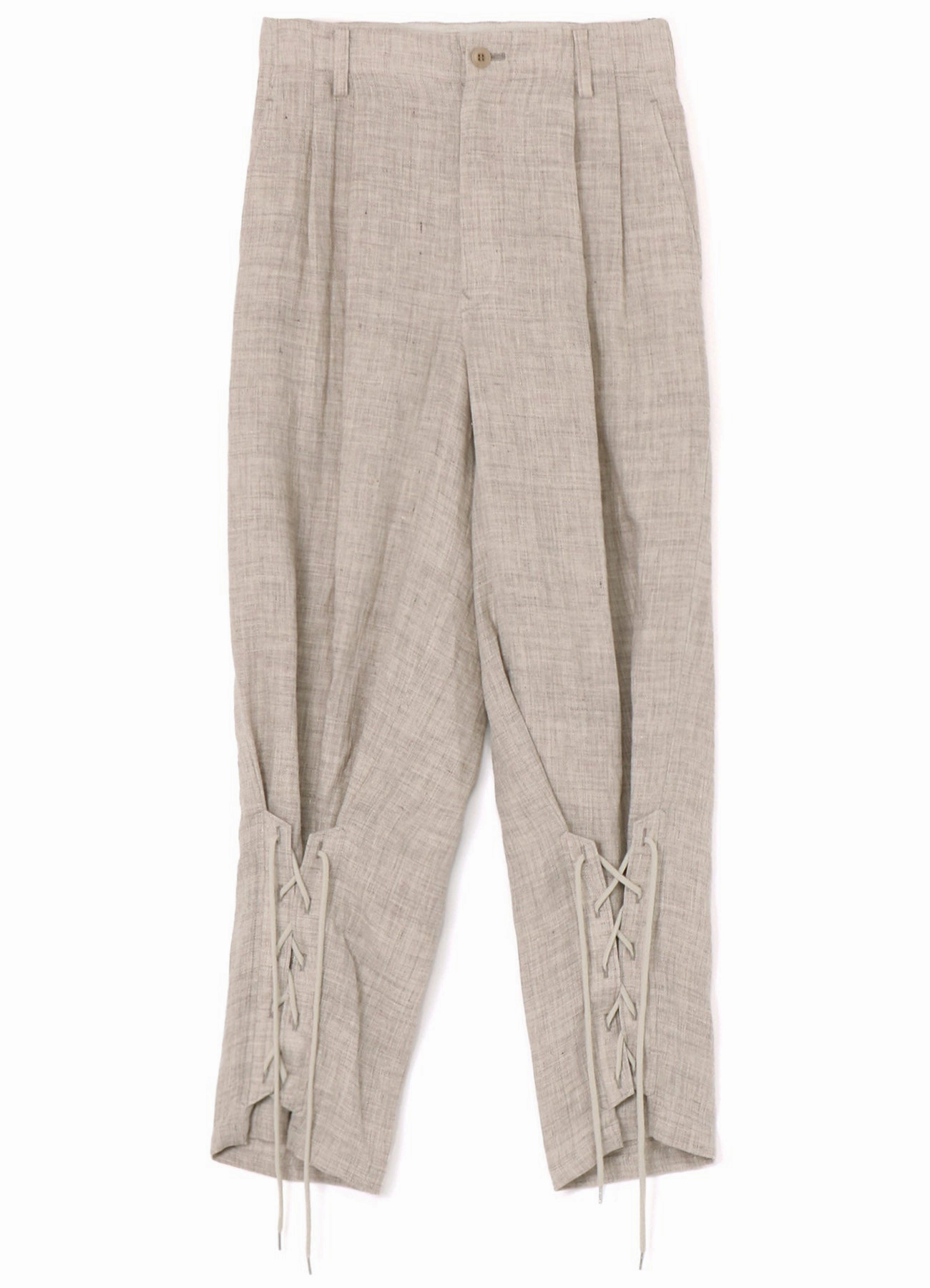 Streetwear vibe Metallic accents LINEN TWEED LACE UP HEM PANTS