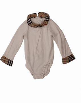 BURBERRY Baby Girls Long Sleeve Bodysuit 12-18 Months White Check Cotton Clean Guest Cozy Relax