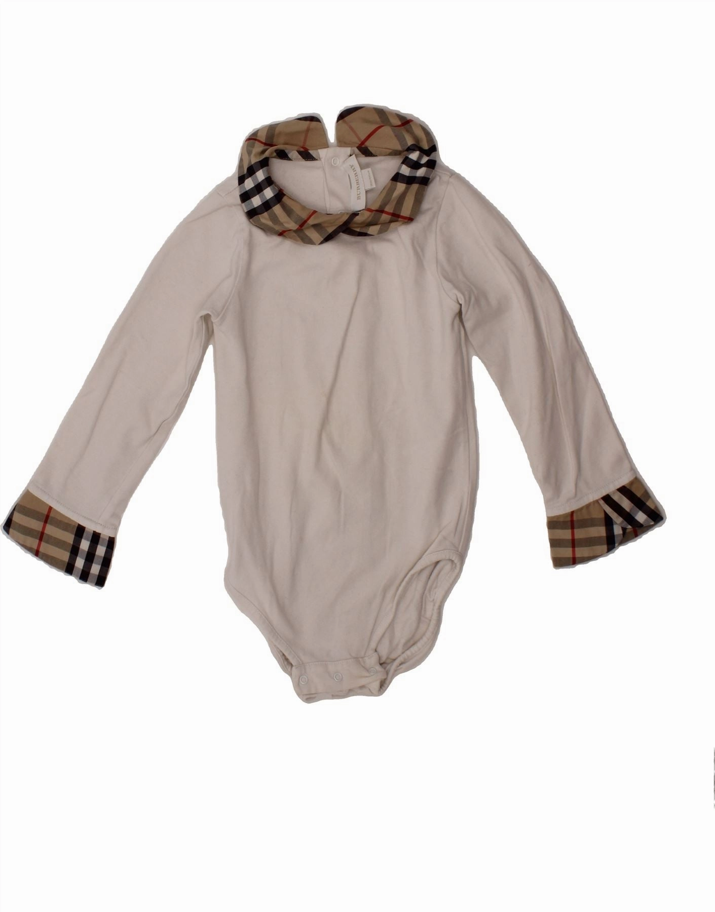 BURBERRY Baby Girls Long Sleeve Bodysuit 12-18 Months White Check Cotton Clean Guest Cozy Relax
