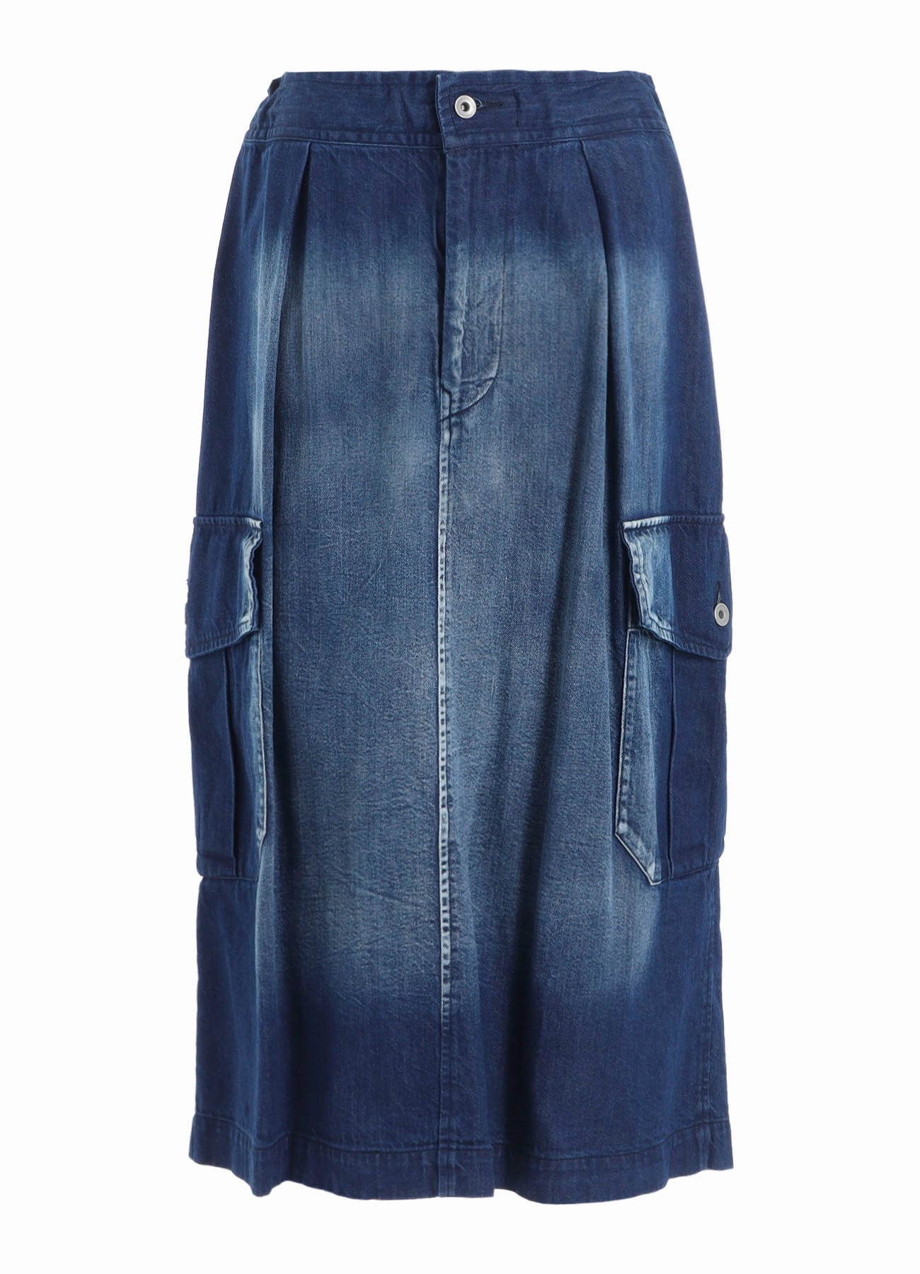 SPOTTED DENIM SIDE POCKET STRAIGHT SKIRT Bright Feel Open-back