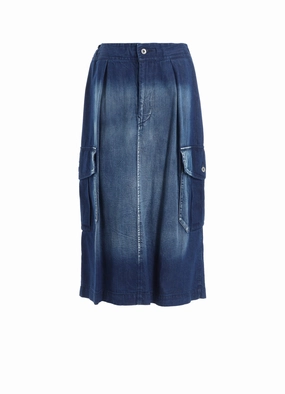 Cozy and Comfortable Soft Volume SPOTTED DENIM SIDE POCKET STRAIGHT SKIRT