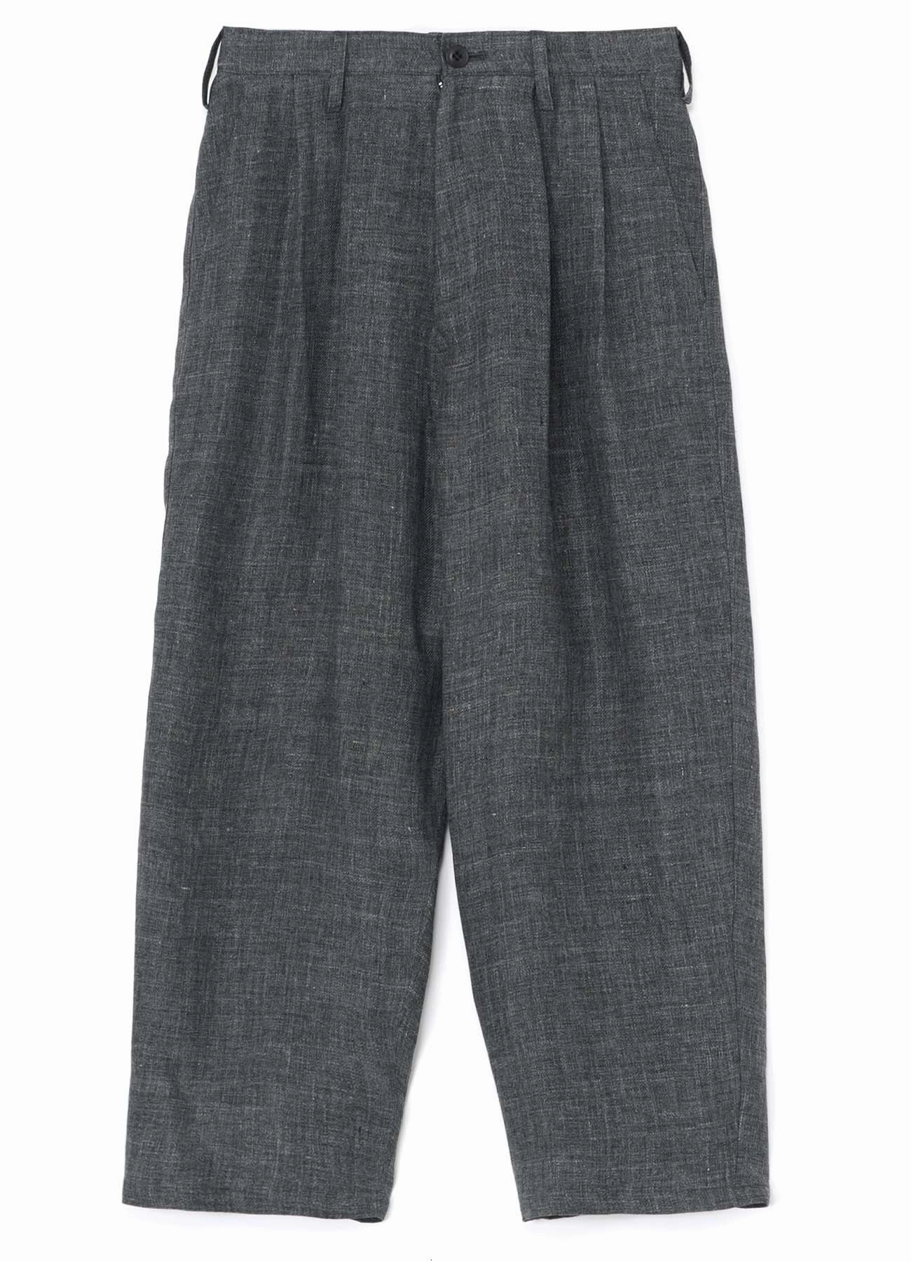 HighDensityWeave All-Purpose Wear LINEN TWEED PLEATS TAPERED PANTS