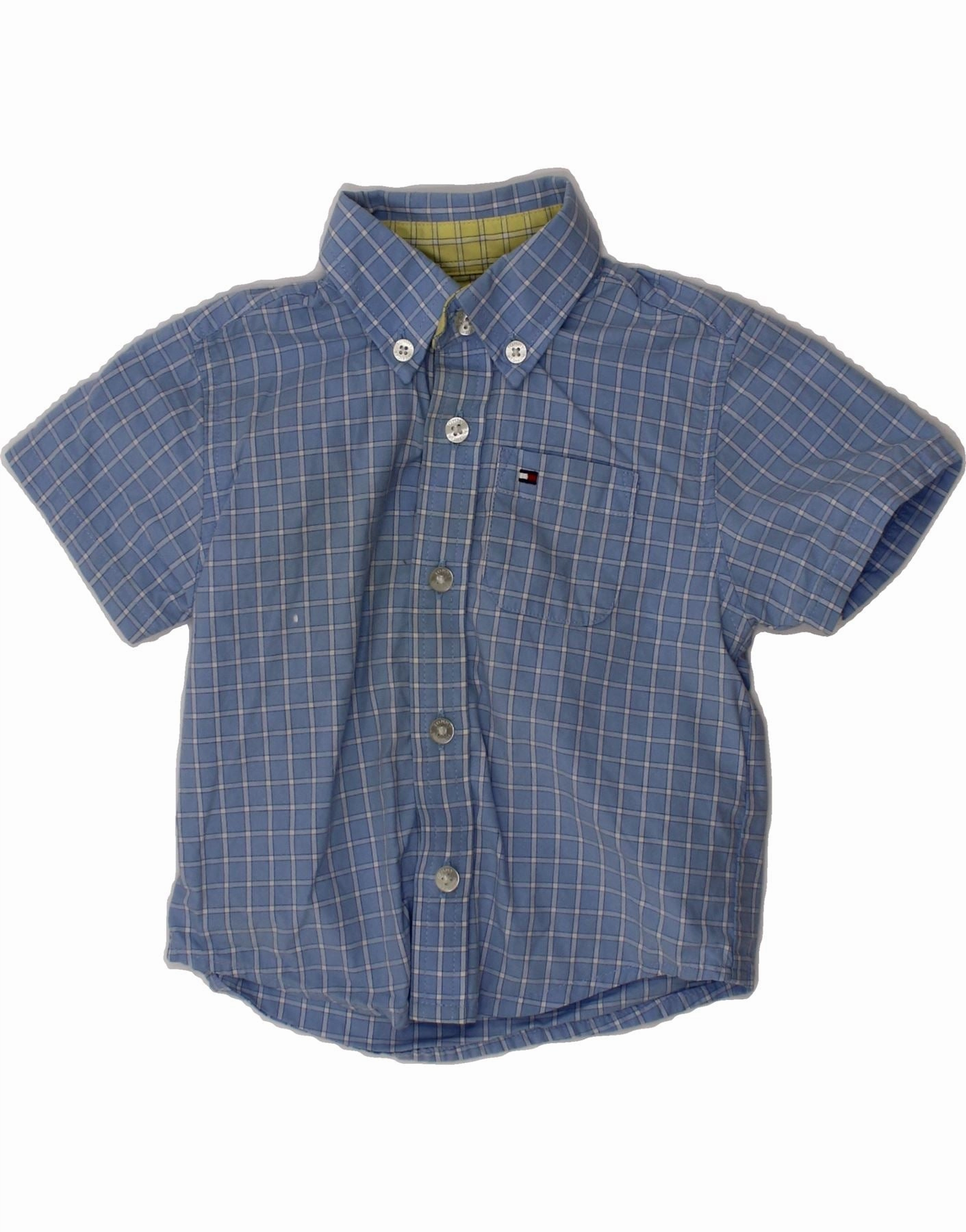 TOMMY HILFIGER Baby Boys Short Sleeve Shirt 3-6 Months Blue Check Cotton Non Iron Material All Day Comfort Tech