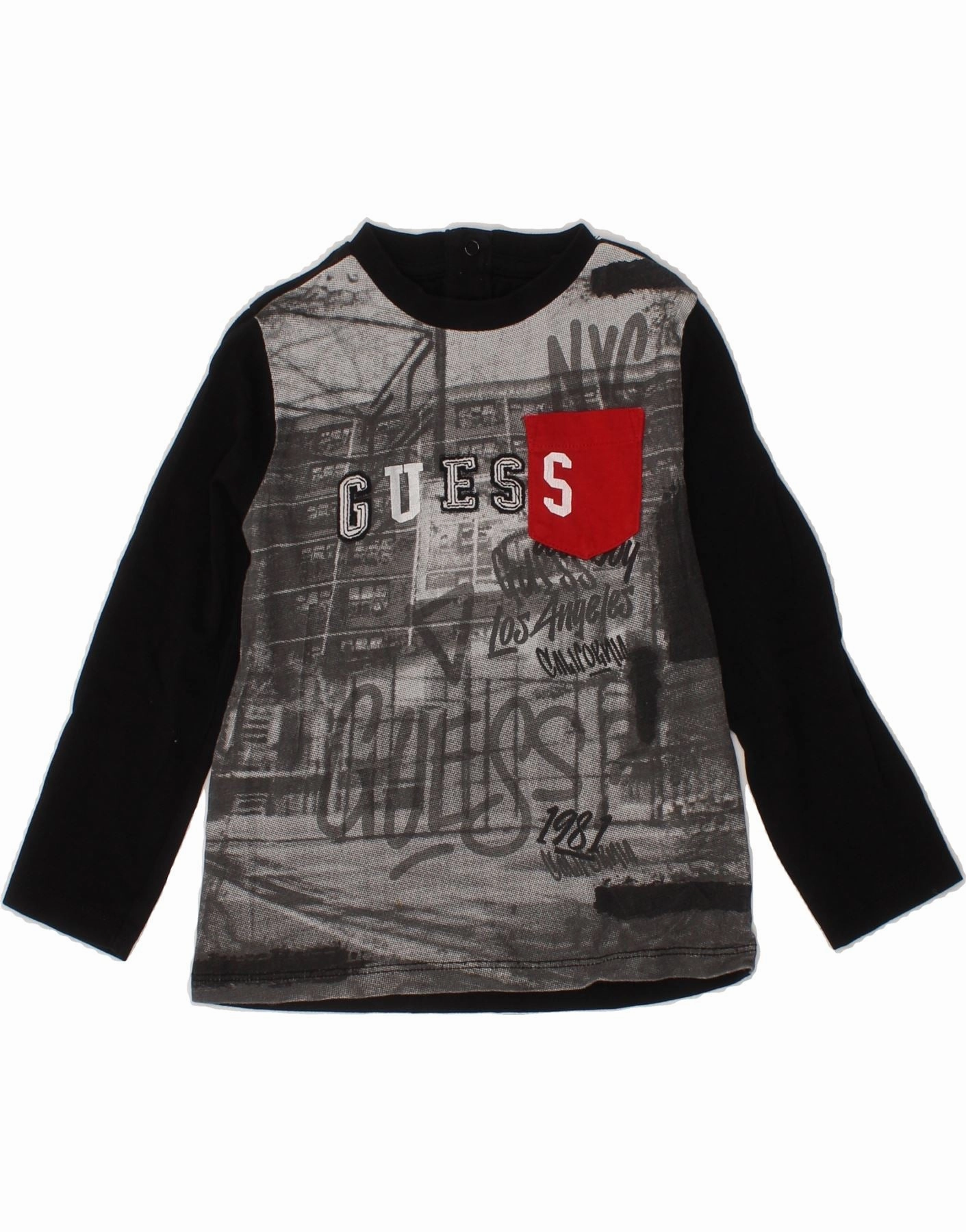 Textured Finish Smart Appearance GUESS Baby Girls Graphic Top Long Sleeve 12-18 Months Black Modern