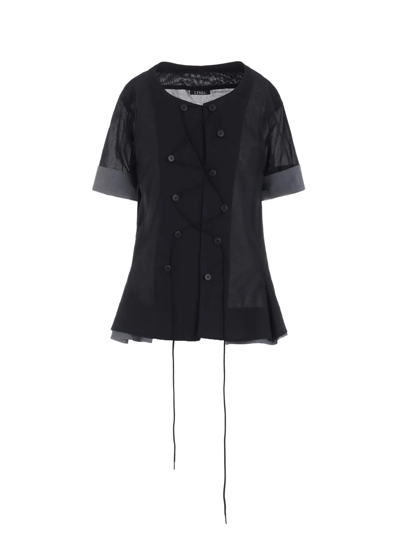 STATUE COLLAGE SLIT BLOUSE Short Sleeve Customizable Option