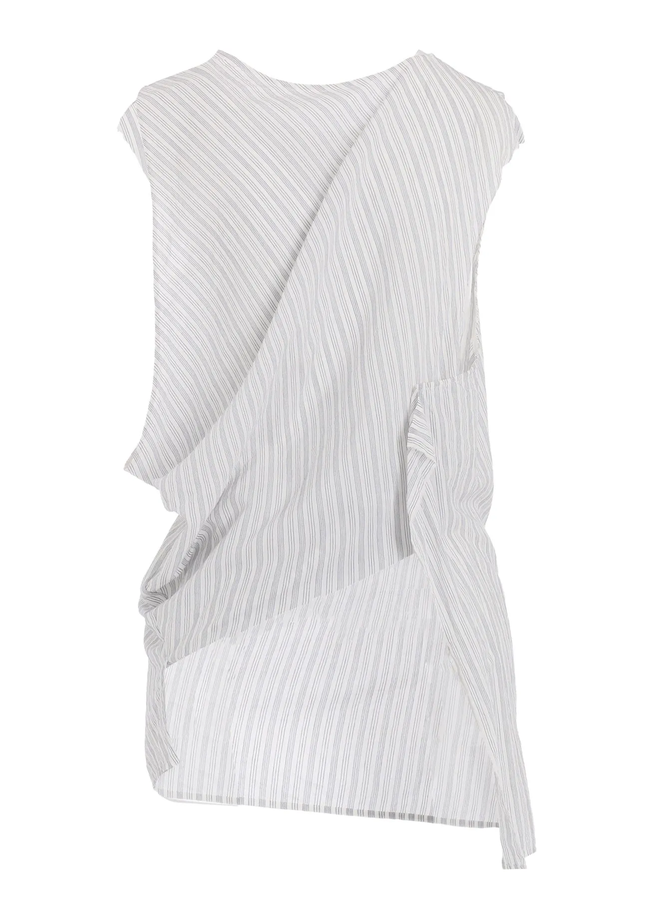 Athletic Look Structured Collar C/CU HARD TWISTED DOBBY STRIPE SLEEVELESS DRAPE SHIRT