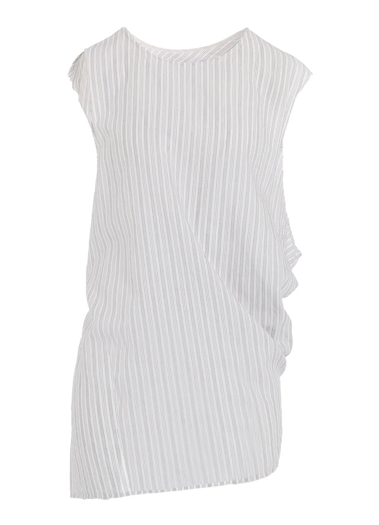 Brunch Outfit Animal Print C/CU HARD TWISTED DOBBY STRIPE SLEEVELESS DRAPE SHIRT