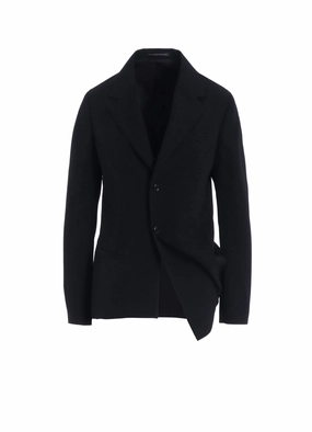 WOOL GABARDINE LEFT SIDE DROPPED JACKET Practical Wear Subtle Texture