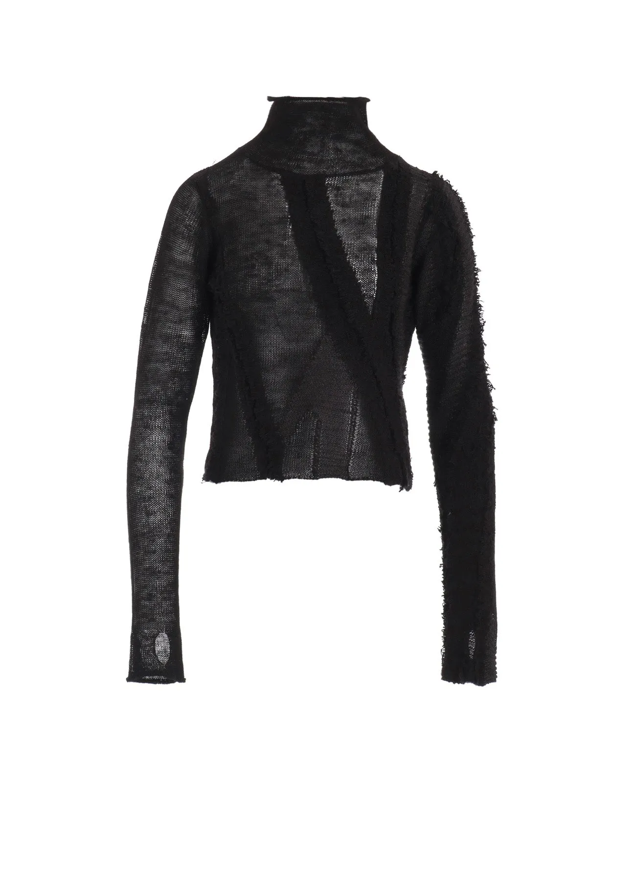 Compact Weave Shrink Resistant Treatment SHEER INTERSIA JACQUARD HIGH NECK SHORT PULLOVER