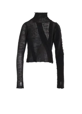 Compact Weave Shrink Resistant Treatment SHEER INTERSIA JACQUARD HIGH NECK SHORT PULLOVER