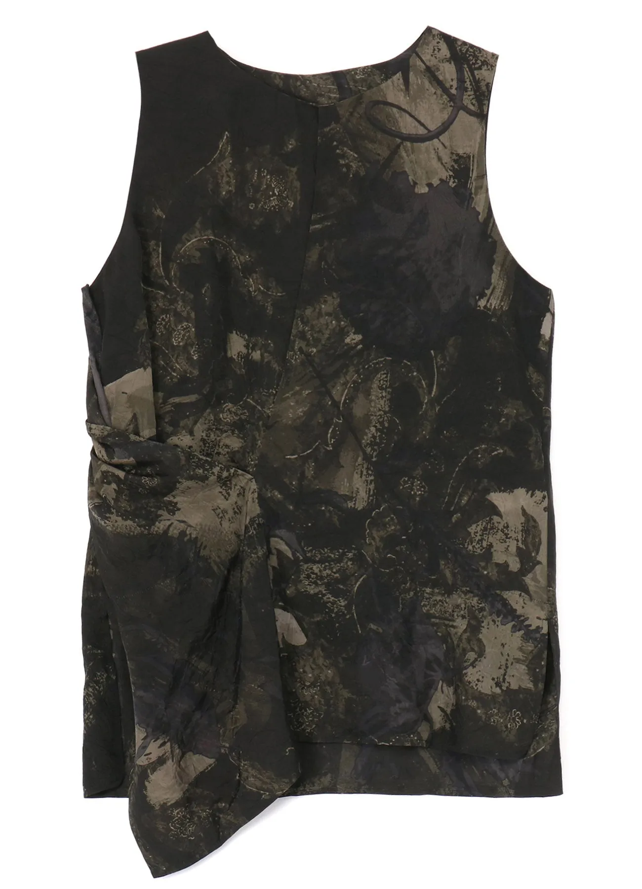 Athletic Look CUPRO TWILL ETHNIC FLOWER PRINT DRAPED BLOUSE