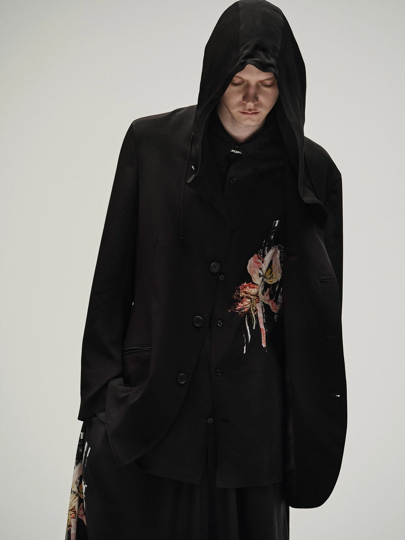 Zip-up Zip Off Detailing CREPE de CHINE HOODED JACKET