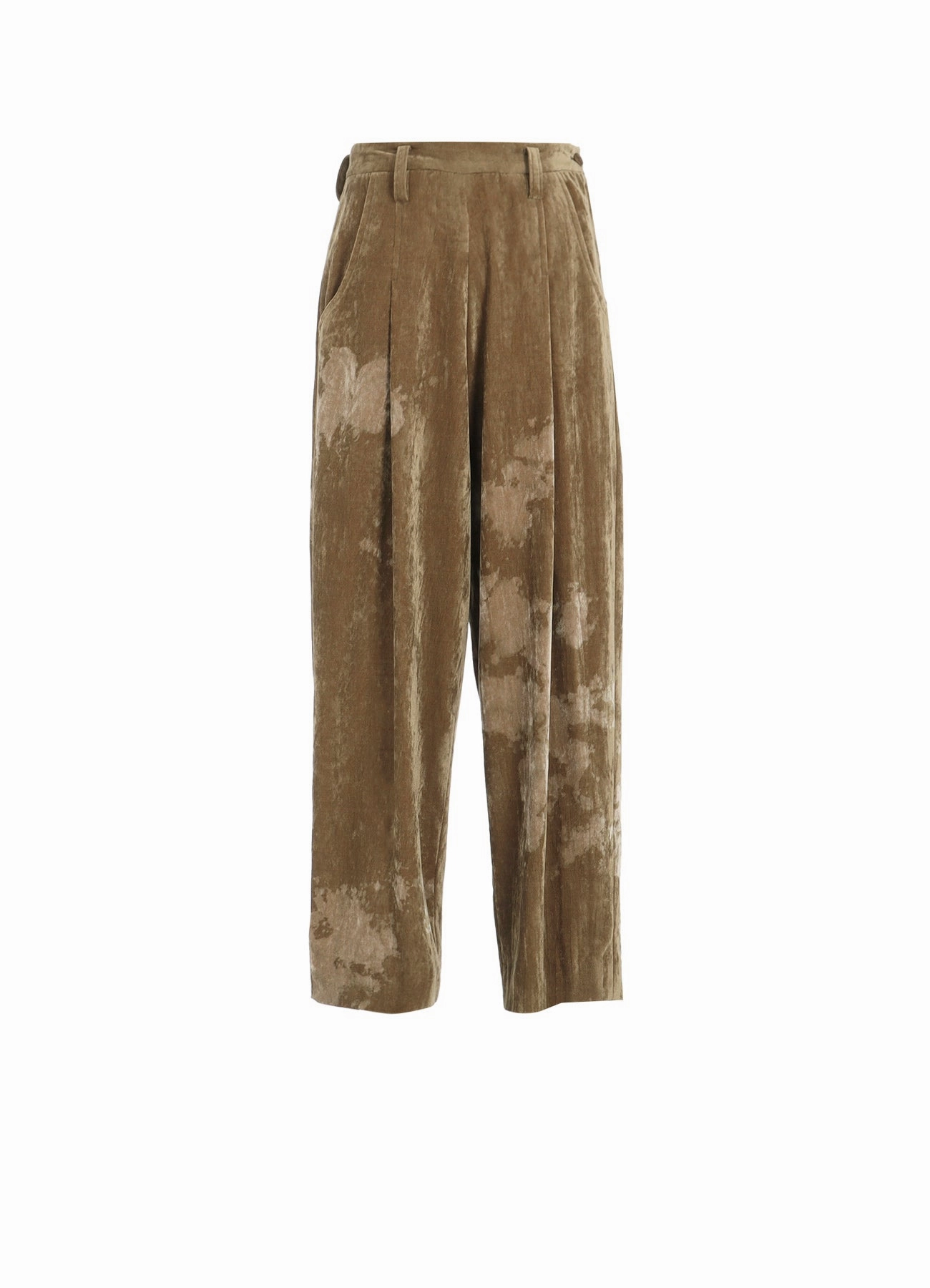 DISCHARGE-PRINTED VELVET PLEATED PANTS Comfortable Leg