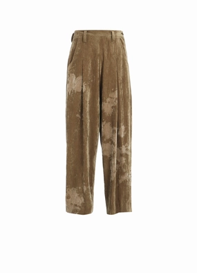 DISCHARGE-PRINTED VELVET PLEATED PANTS Comfortable Leg