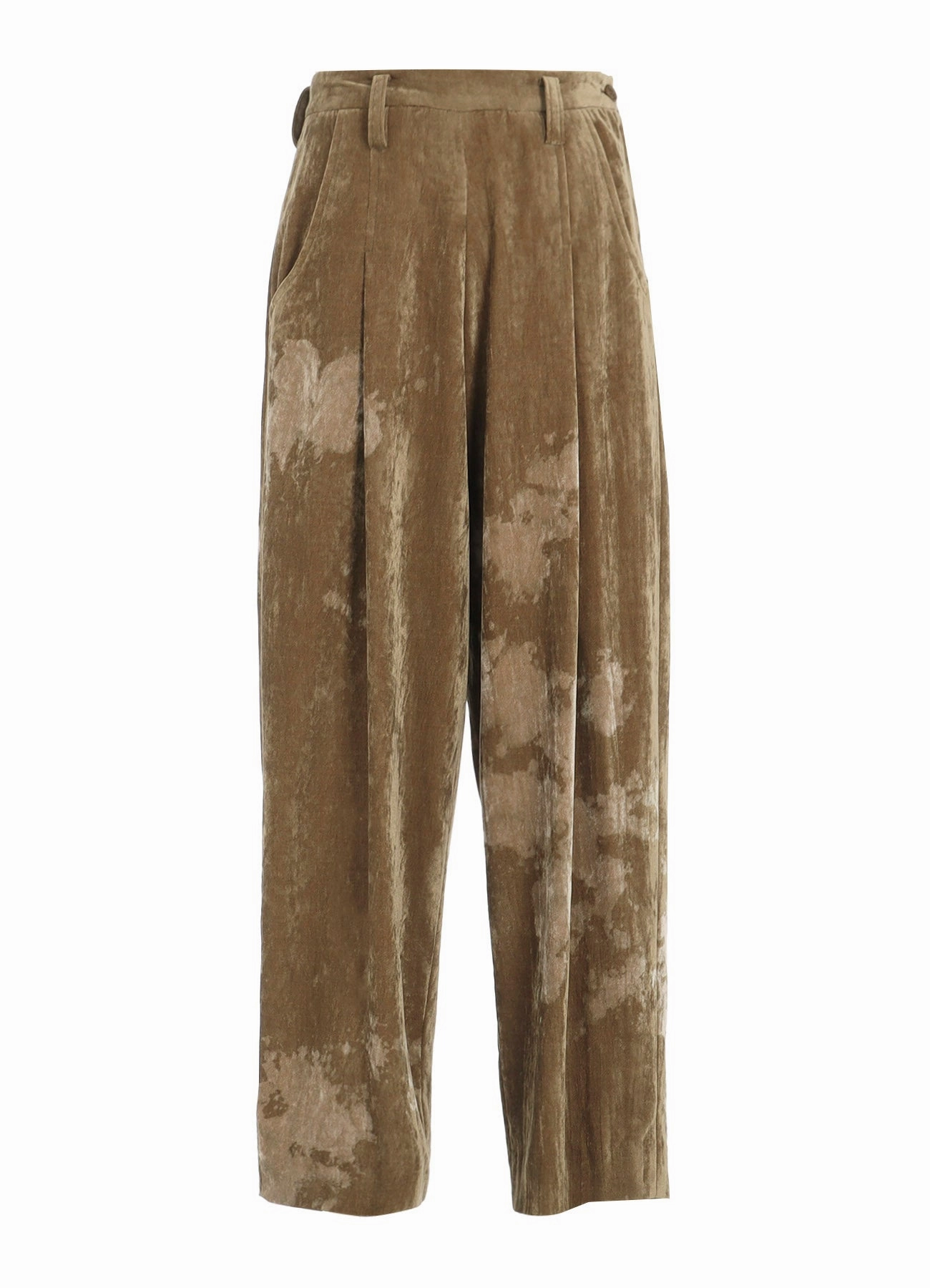 DISCHARGE-PRINTED VELVET PLEATED PANTS Wrinkle Resistant Finish