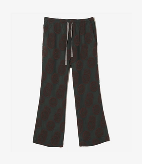 luxe feel String Boot-Cut Pant ?C Green/Bordeaux Ring Cut Jacquard Rayon