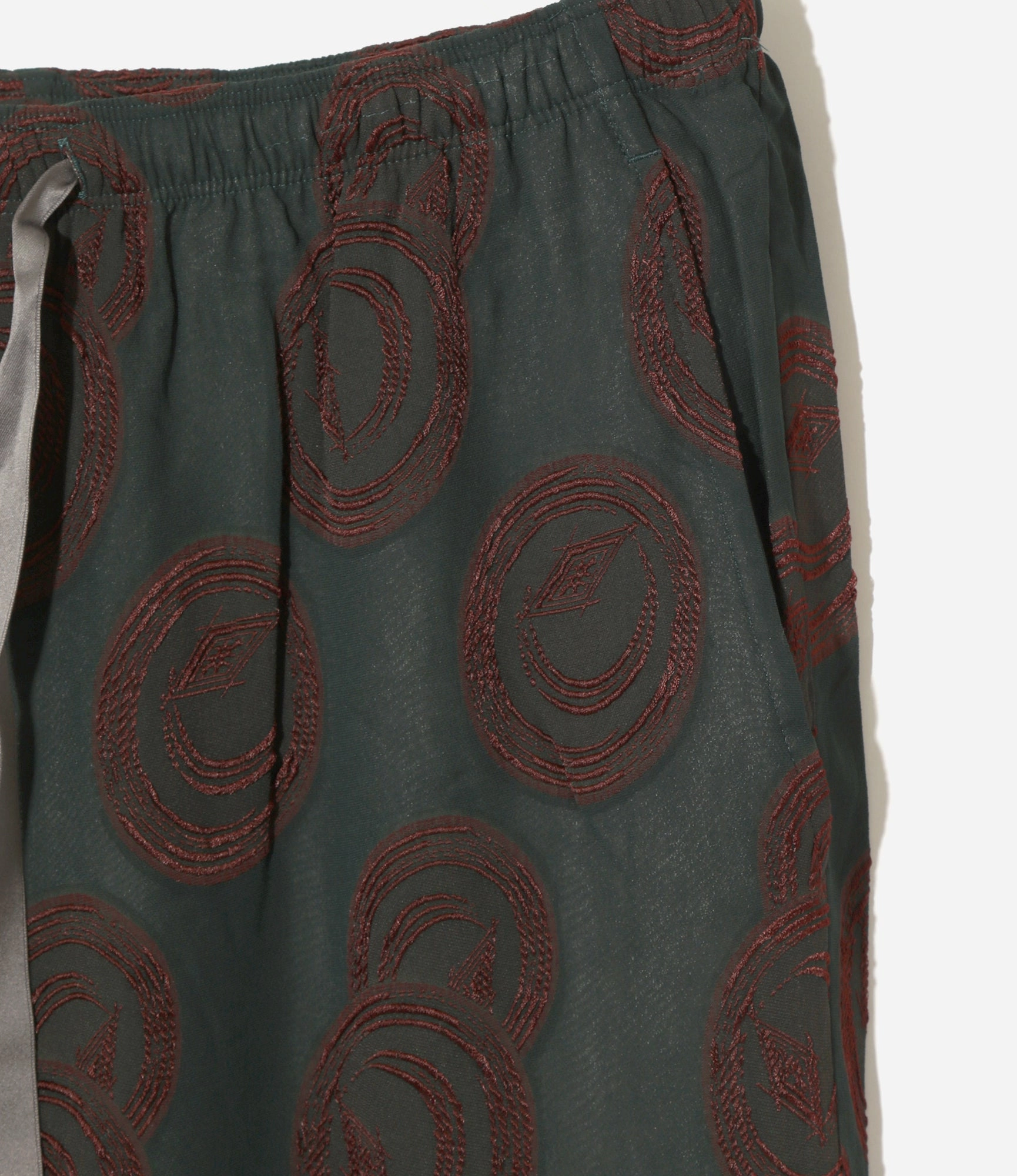 String Boot-Cut Pant ?C Green/Bordeaux Ring Cut Jacquard Rayon Freedom Fit