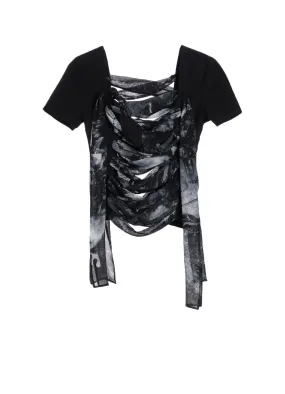 STRIPE RIBBON LACE-UP BLOUSE Breathable Lining