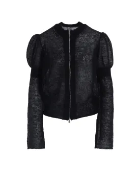 PLAIN STITCH RIB PUFFED SLEEVES CARDIGAN Tagless Label System