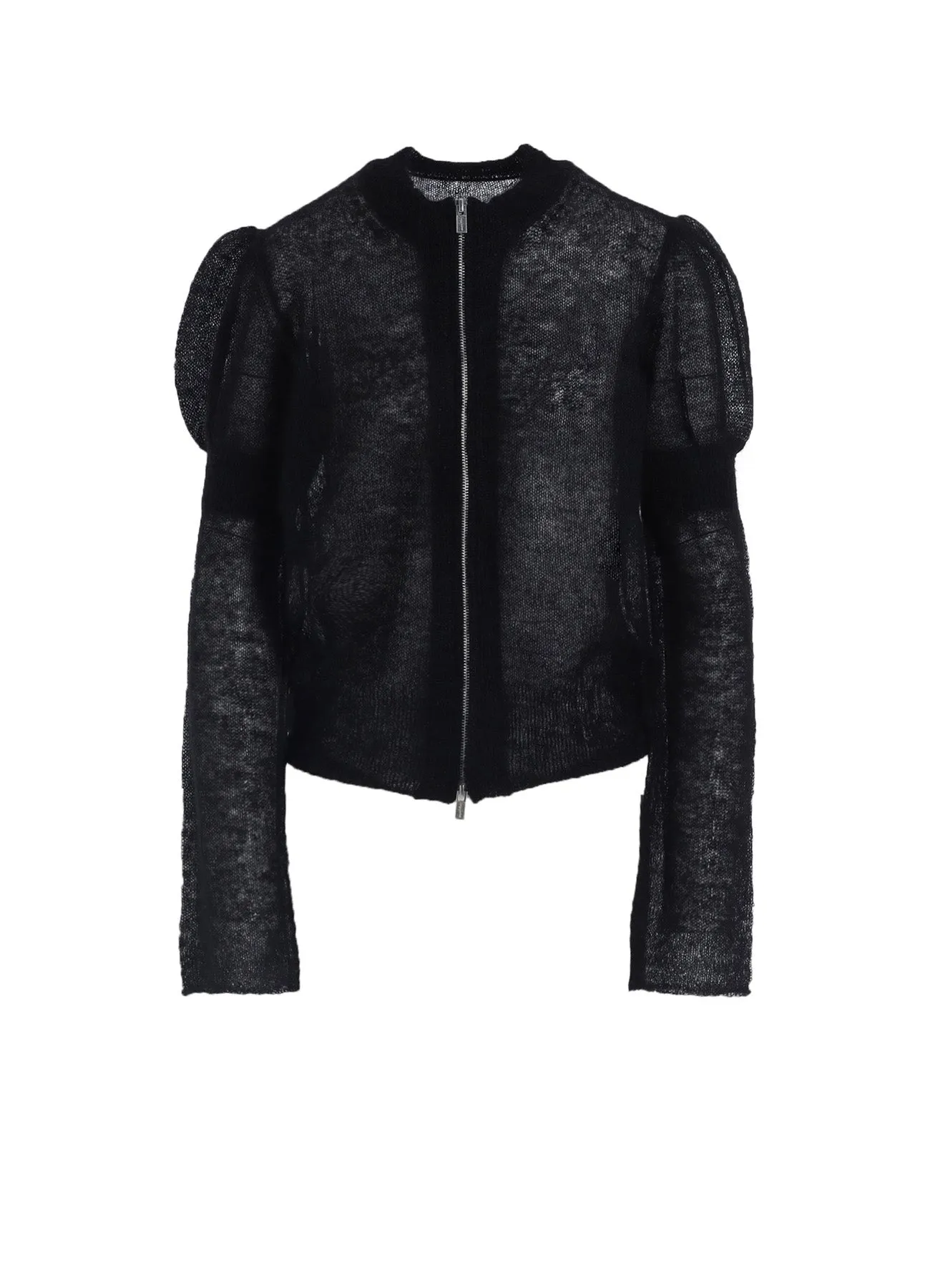 PLAIN STITCH RIB PUFFED SLEEVES CARDIGAN Tagless Label System