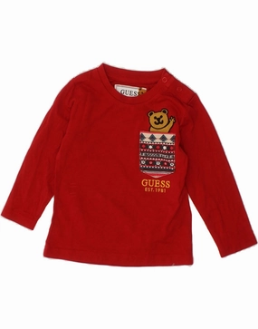 Reinforced Shoulders GUESS Baby Boys Graphic Top Long Sleeve 6-9 Months Red Cotton