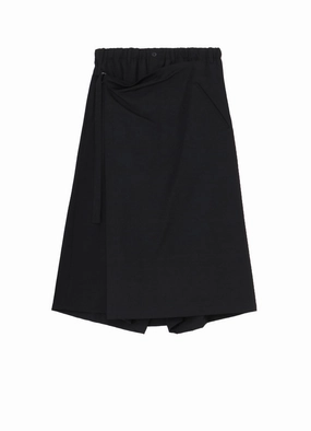 Cropped hem Stretchy Waist WOOL GABARDINE WRAP PANTS