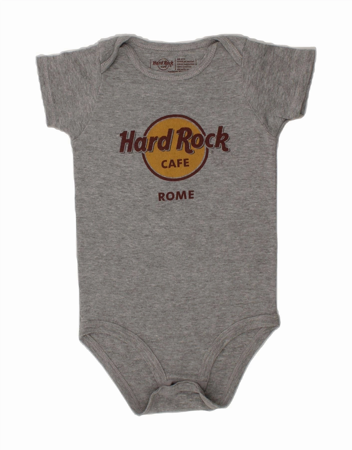 Urban Fancy HARD ROCK CAFE Baby Boys Rome Graphic Bodysuit 12-18 Months Grey Cotton