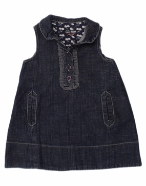 ZARA Baby Girls Sleeveless Denim Dress 18-24 Months Navy Blue Cotton Fitted Base Waist Seam