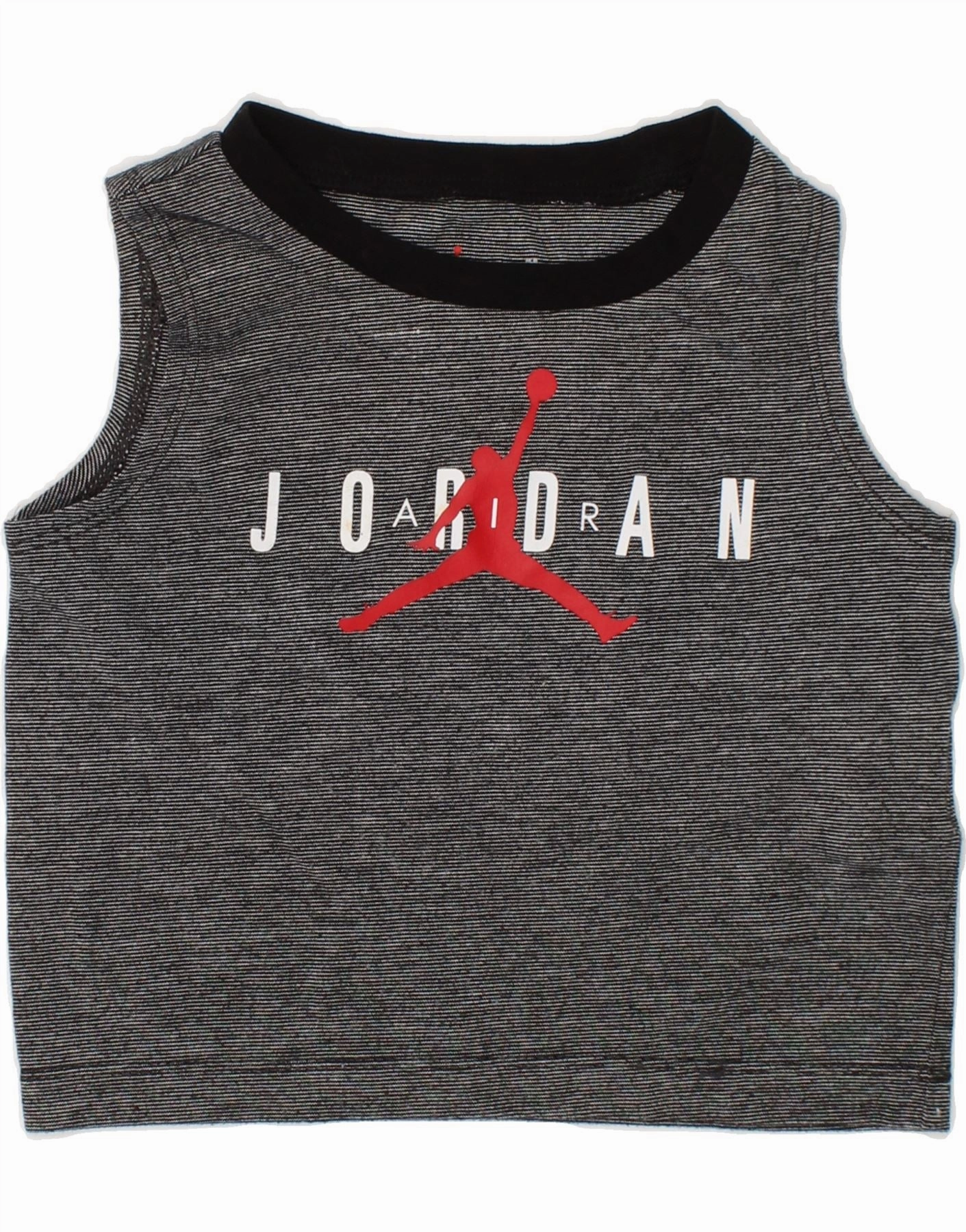 JORDAN Baby Boys Graphic Vest Top 9-12 Months Grey Striped Cotton Smooth Stitch Pattern