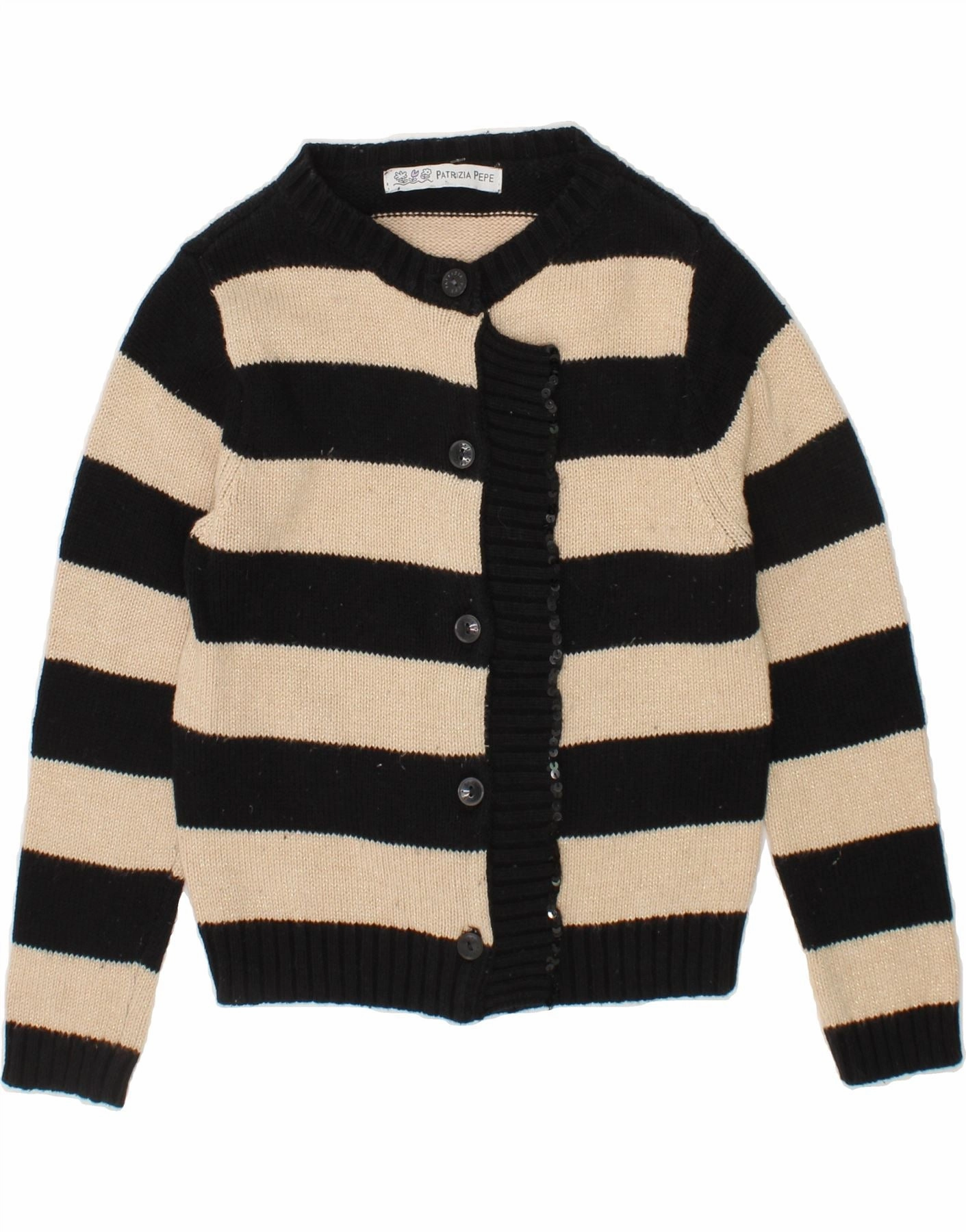 PATRIZIA PEPE Baby Girls Cardigan Sweater 18-24 Months Black Striped Stay Soft