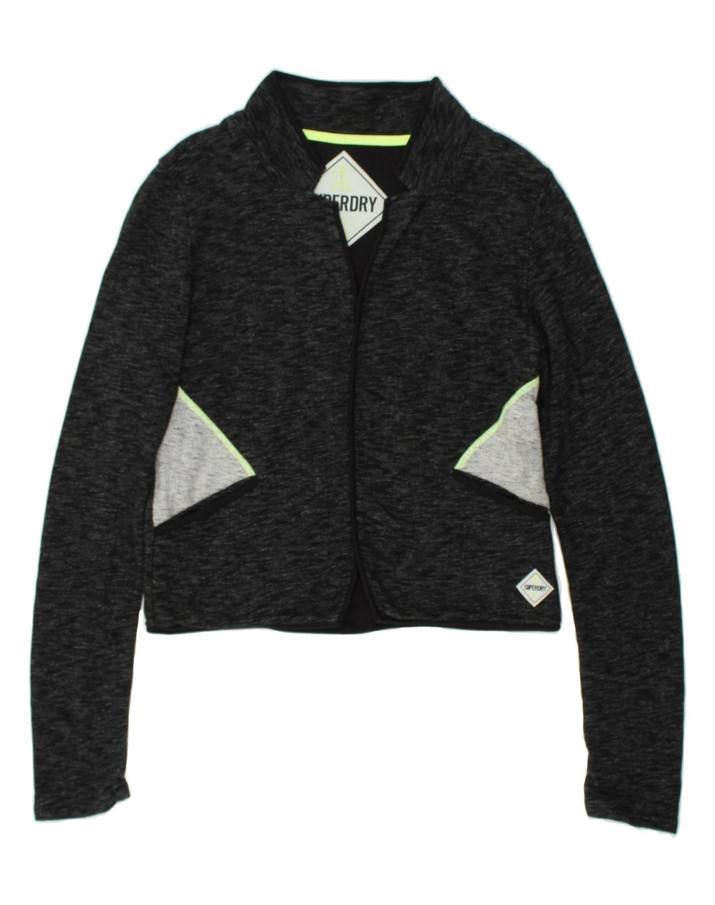 Professional Attire Sleek and Elegant SUPERDRY Womens Blazer Jacket UK 14 Large Navy Blue Flecked Cotton