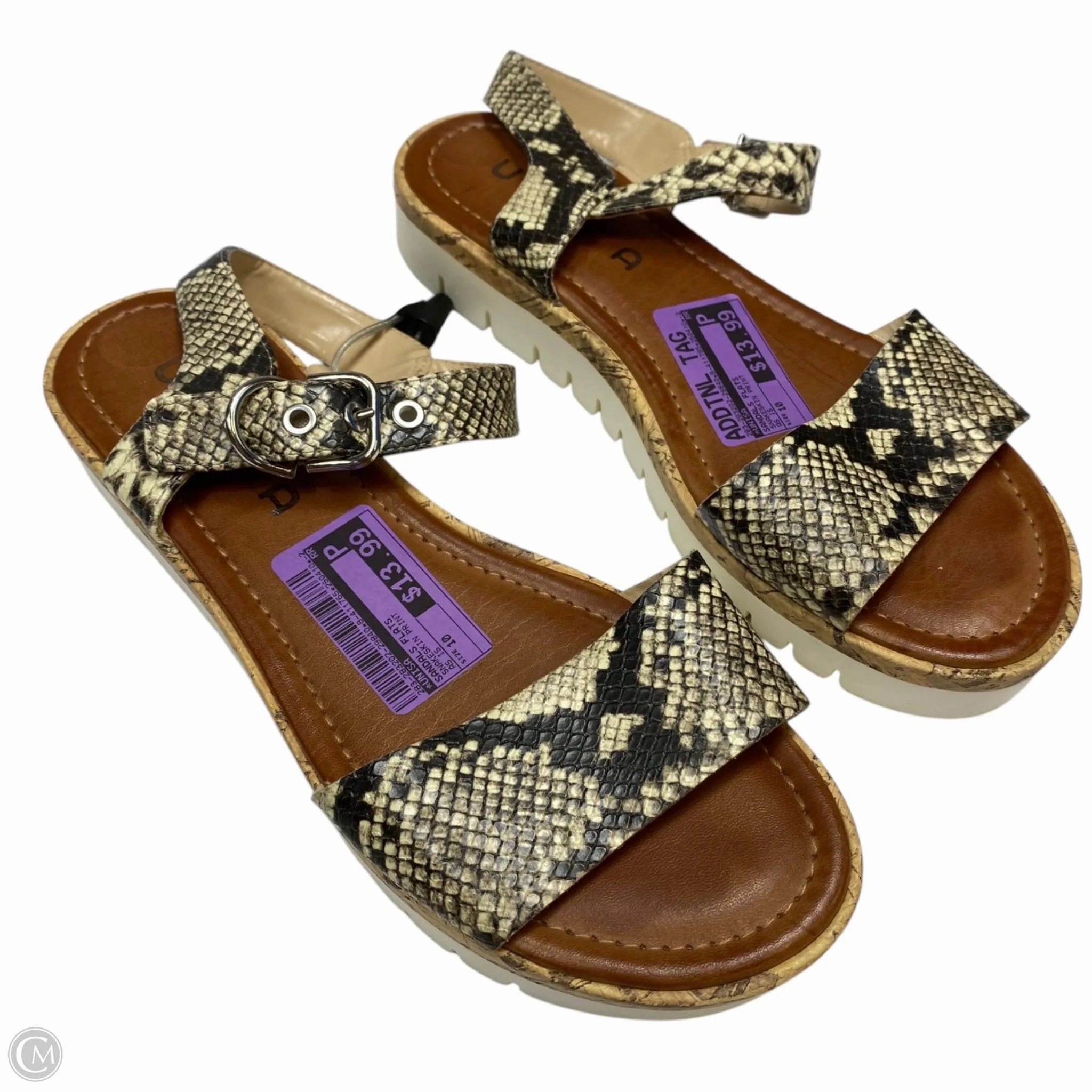Sandals Flats By Unisa In Snakeskin Print, Size: 10 Synthetic Weave