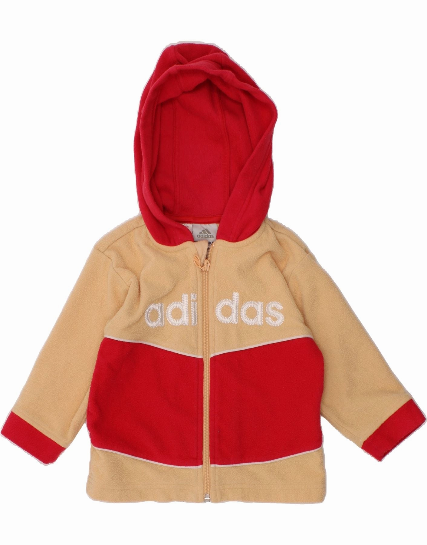 ADIDAS Baby Girls Graphic Hooded Fleece Jacket 9-12 Months Red Colourblock Restore Ergonomic Cut
