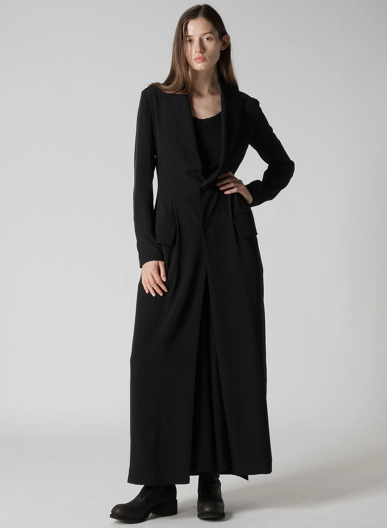 Eco Certified Textile TA/PE CREPE DE CHINE BACK LACE UP LONG COAT