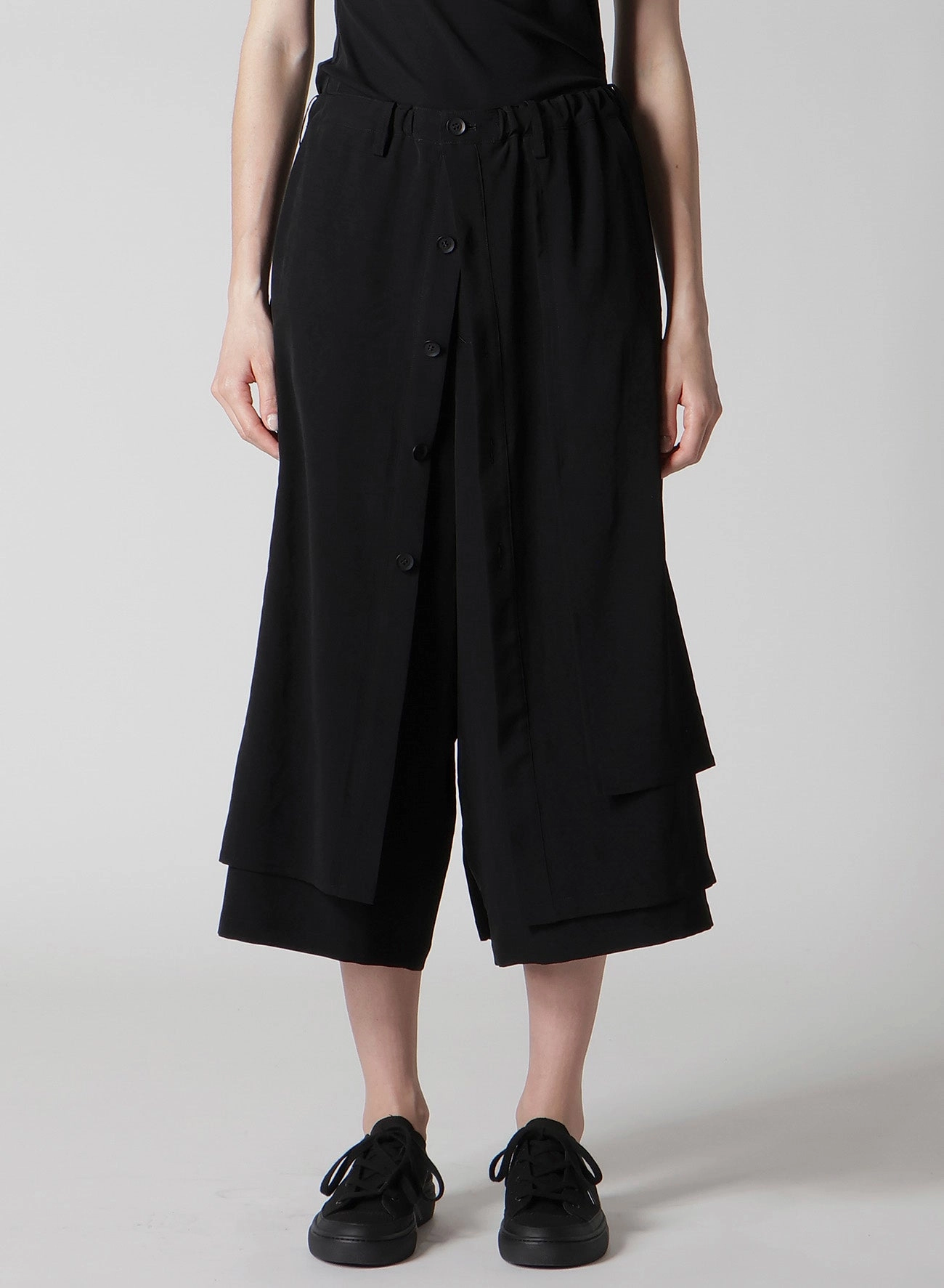 TA/PE CREPE DE CHINE F BUTTON WRAP PANTS Durable Waistband