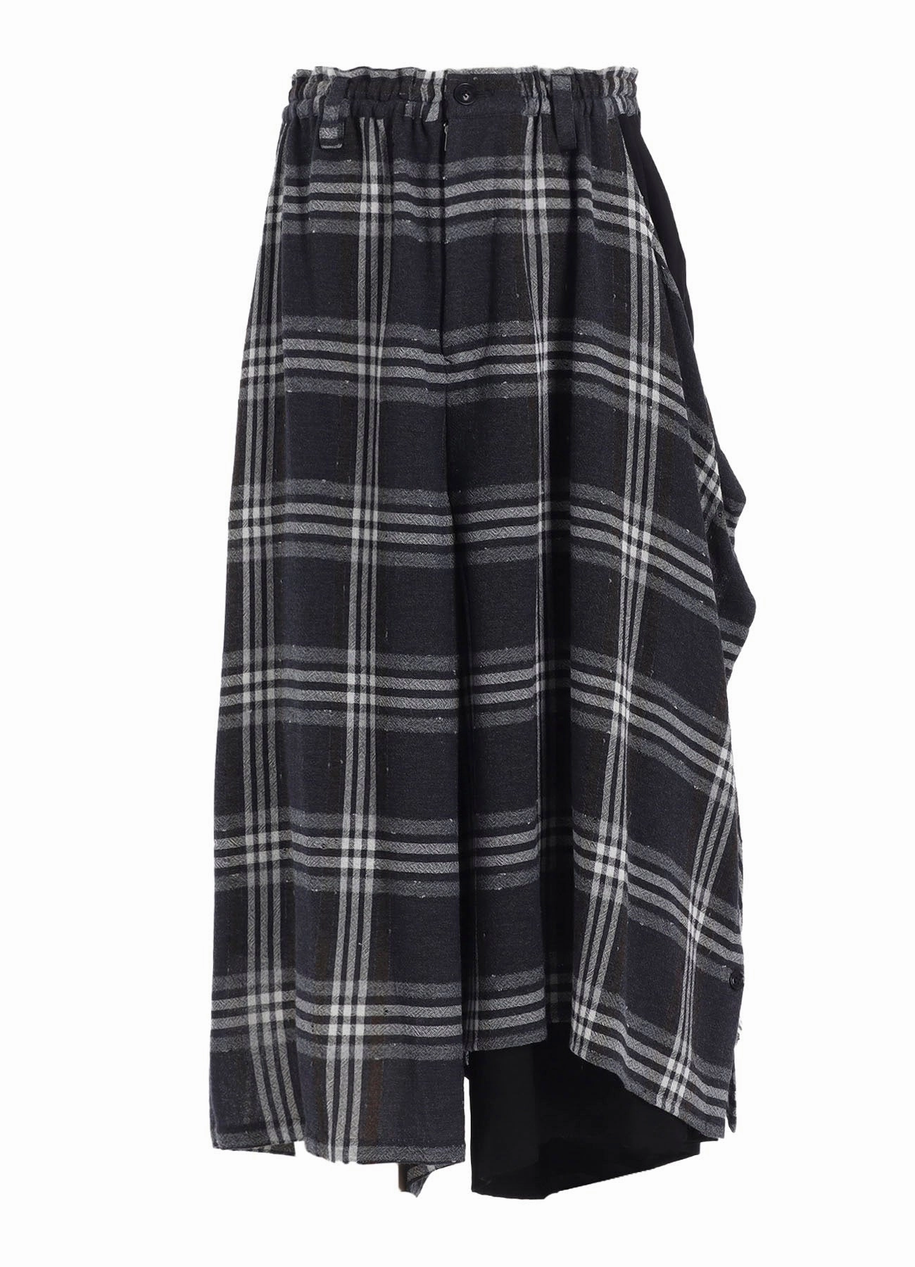 GAUZE PLAID LEFT DOUBLE BUTTON OPEN PANTS Light Fabric