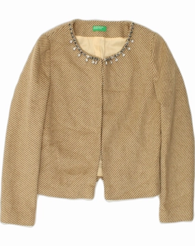 Noise Reduction Fabric BENETTON Womens Blazer Jacket IT 42 Medium Beige Striped Acrylic