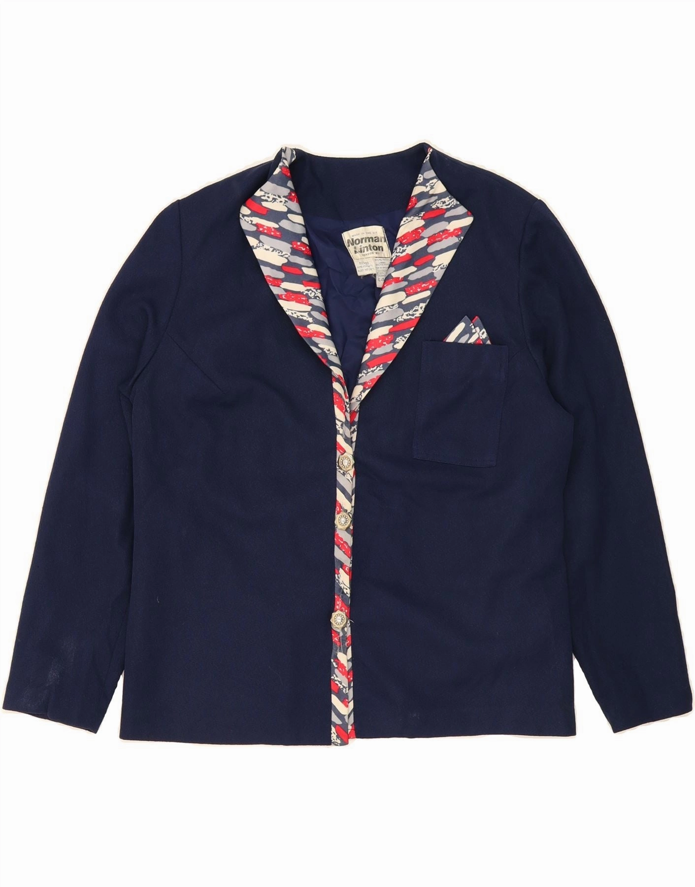 Business Design Elegant Business Style NORMAN LINTON Womens Blazer Jacket UK 20 2XL Navy Blue Colourblock