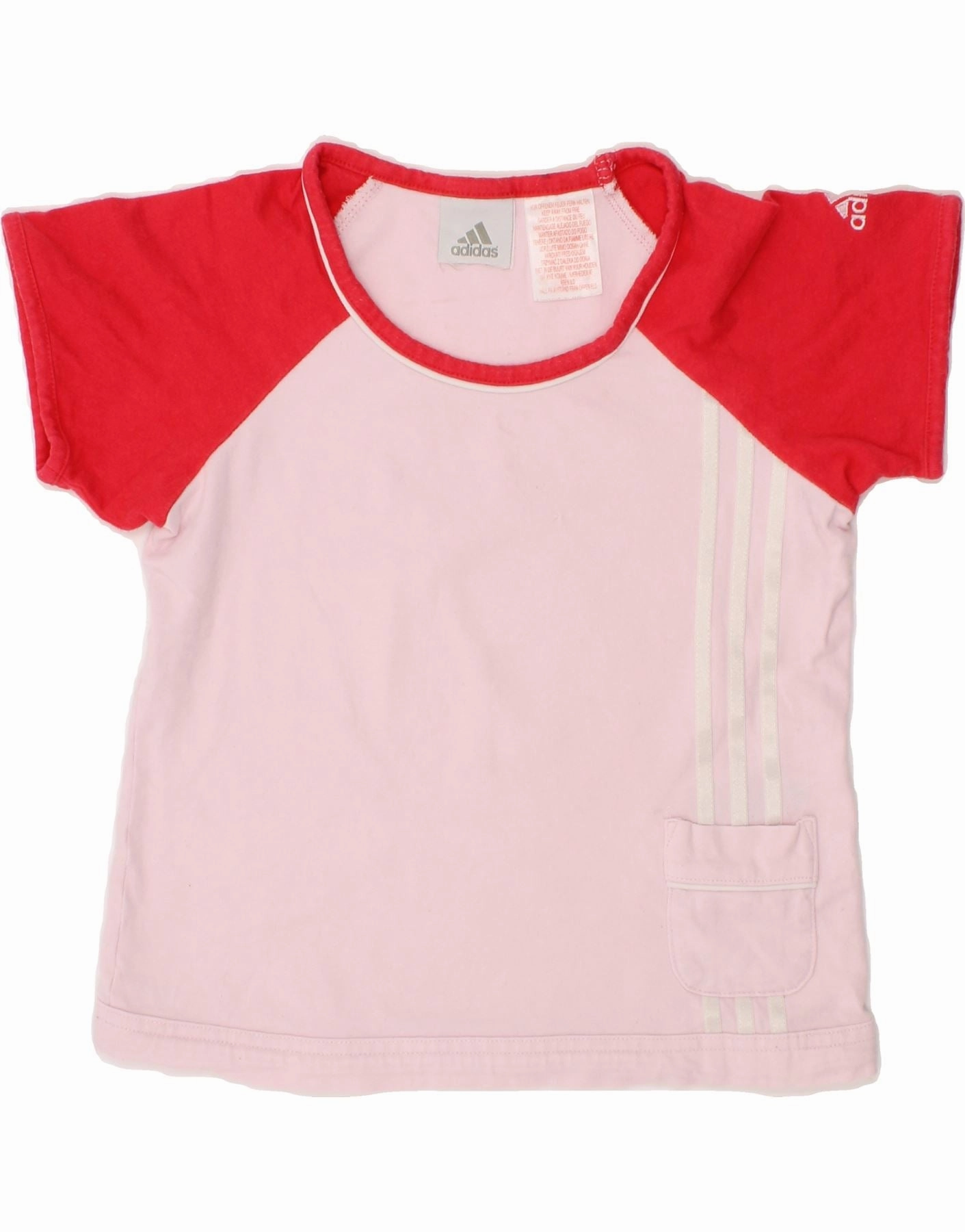 ADIDAS Baby Girls T-Shirt Top 18-24 Months Pink Colourblock Cotton Embellished Neckline Fade Resistant Formula